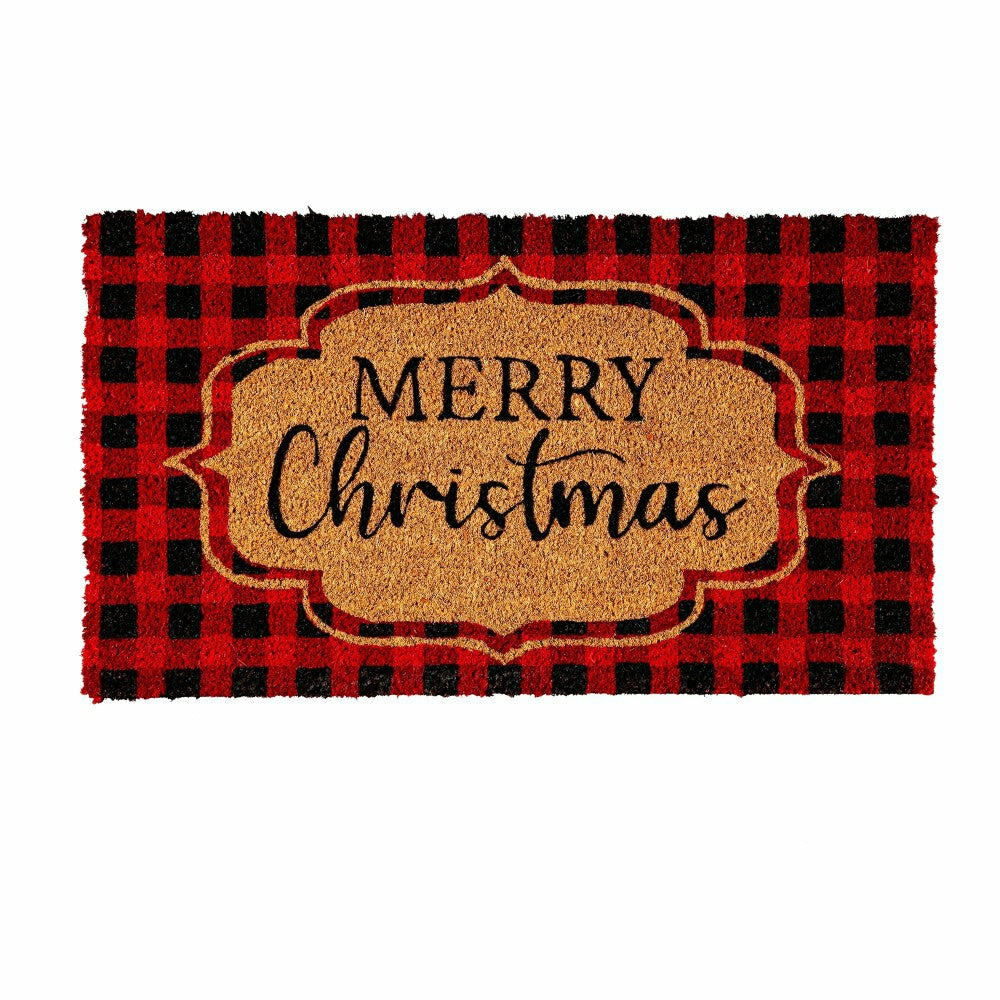 Plow & Hearth Buffalo Check Christmas Coir Mat, 28" X 16"