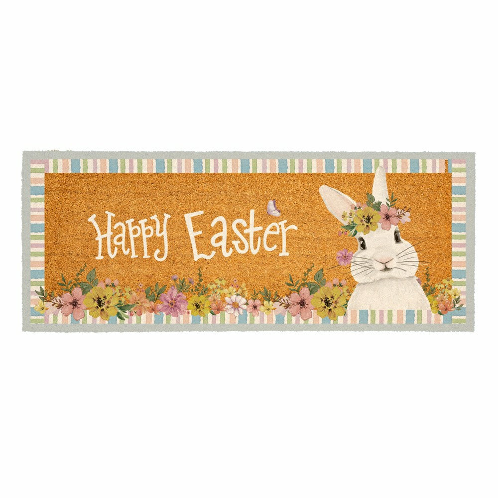Plow & Hearth Bunny Blooms Floral Bunny, Coir Mat, 60"x24"