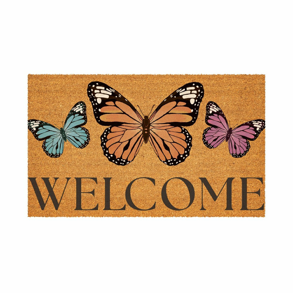 Plow & Hearth Pollinator Garden Butterfly Family, Coir Mat 30"x18"