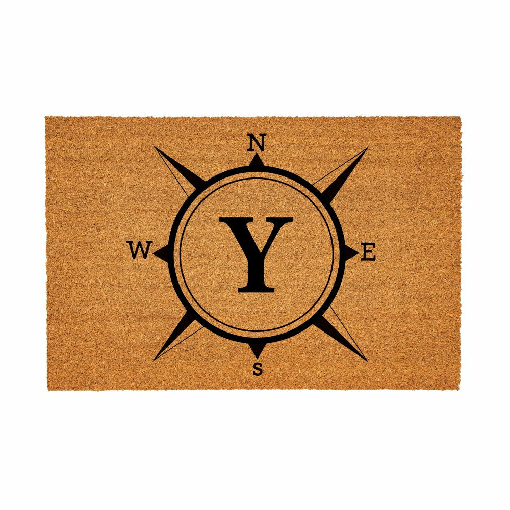 Plow & Hearth Coastal Coir Mat Compass Monogram 36x24"