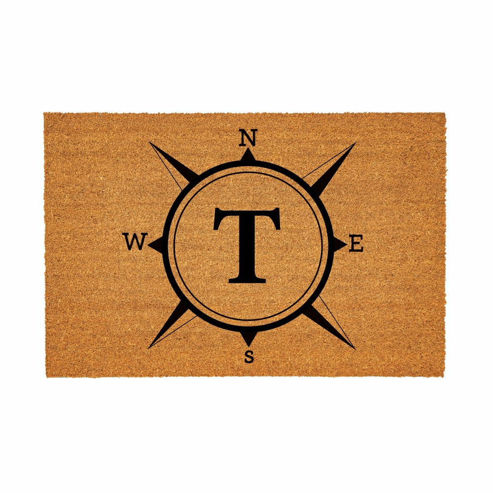 Plow & Hearth Coastal Coir Mat Compass Monogram 36x24"