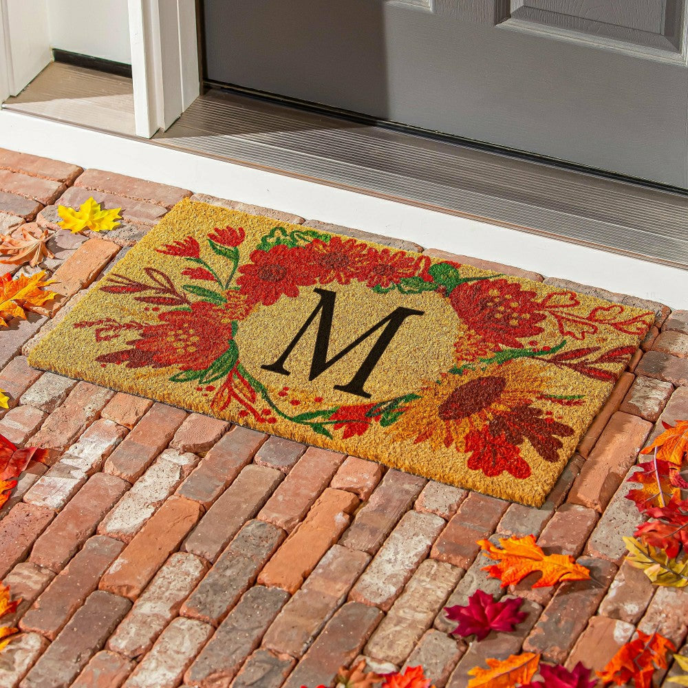 Plow & Hearth Fall Flowers Monogram Coir Mat