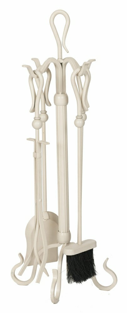Plow & Hearth 5 Piece Fireplace Tool Set, White Design