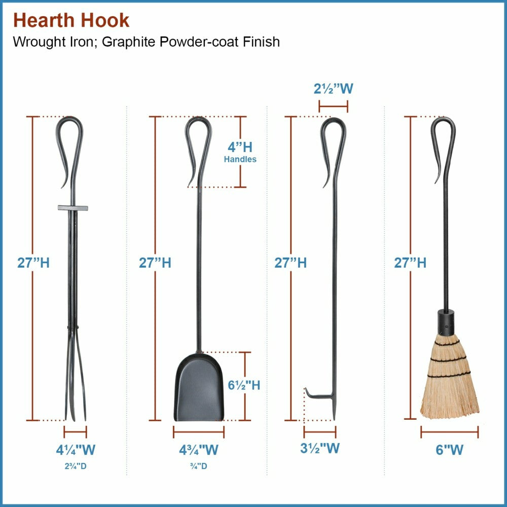 Plow & Hearth Hearth Hooks Fireplace Tool Set