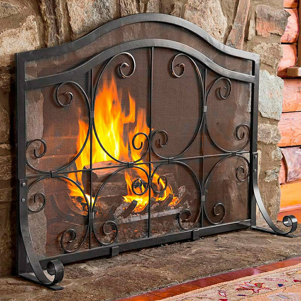 Plow & Hearth Large Crest Flat Guard Fireplace Screen