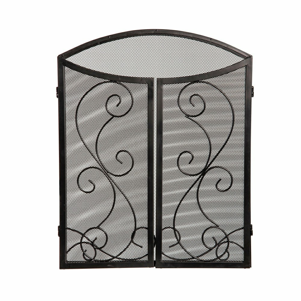 Plow & Hearth Iris Scroll Tri-Fold Fireplace Screen
