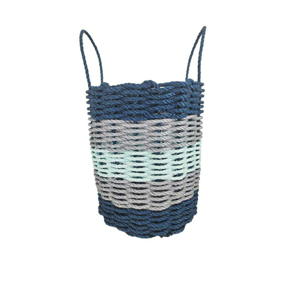 Plow & Hearth Five Stripe Rope Storage Basket Navy Blue, Light Gray, Seafoam