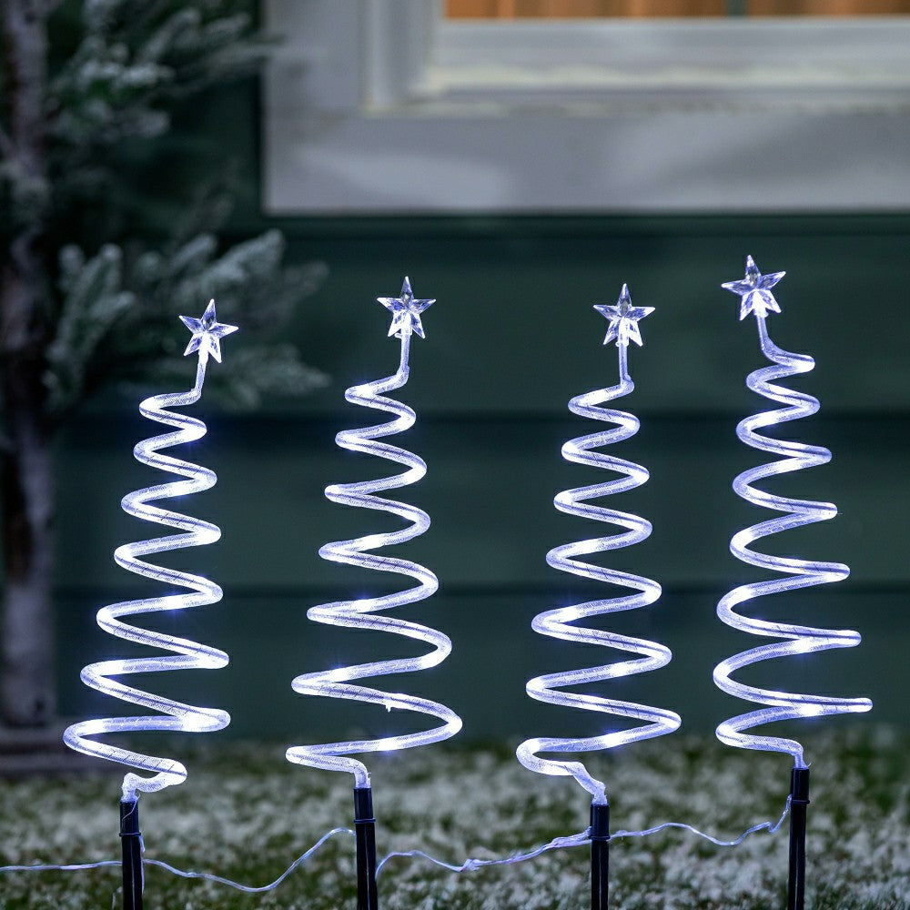 Plow & Hearth Shades of Emerald Garden Path Lighting, LED Path Lights, Swirly Tree,