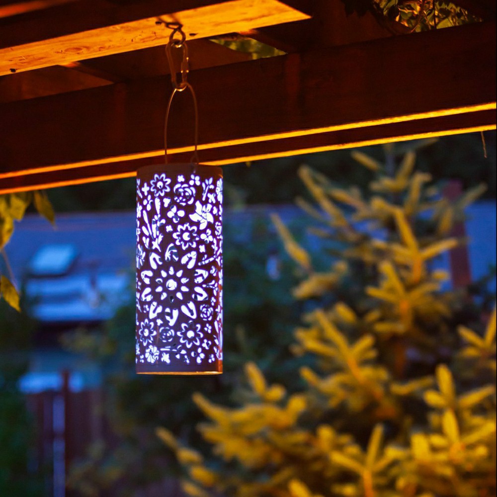 Plow & Hearth Bloom Punched Metal Solar Lantern - White