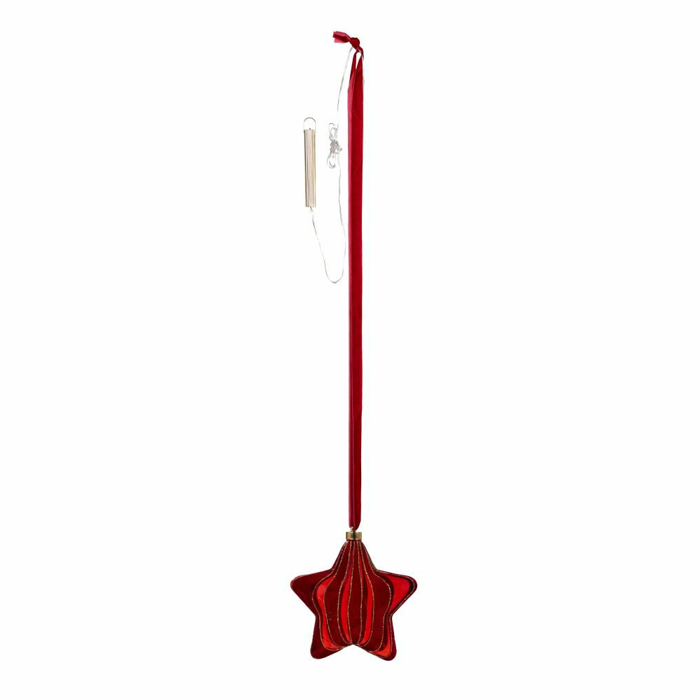 Plow & Hearth Micro LED Red Star Indoor Outdoor Decorative Hanging Light, Warm White