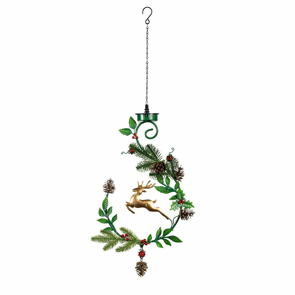 Plow & Hearth Shades of Emerald Garden Stake, 4-in-1 Solar Garden Stake, Deer, 48"H
