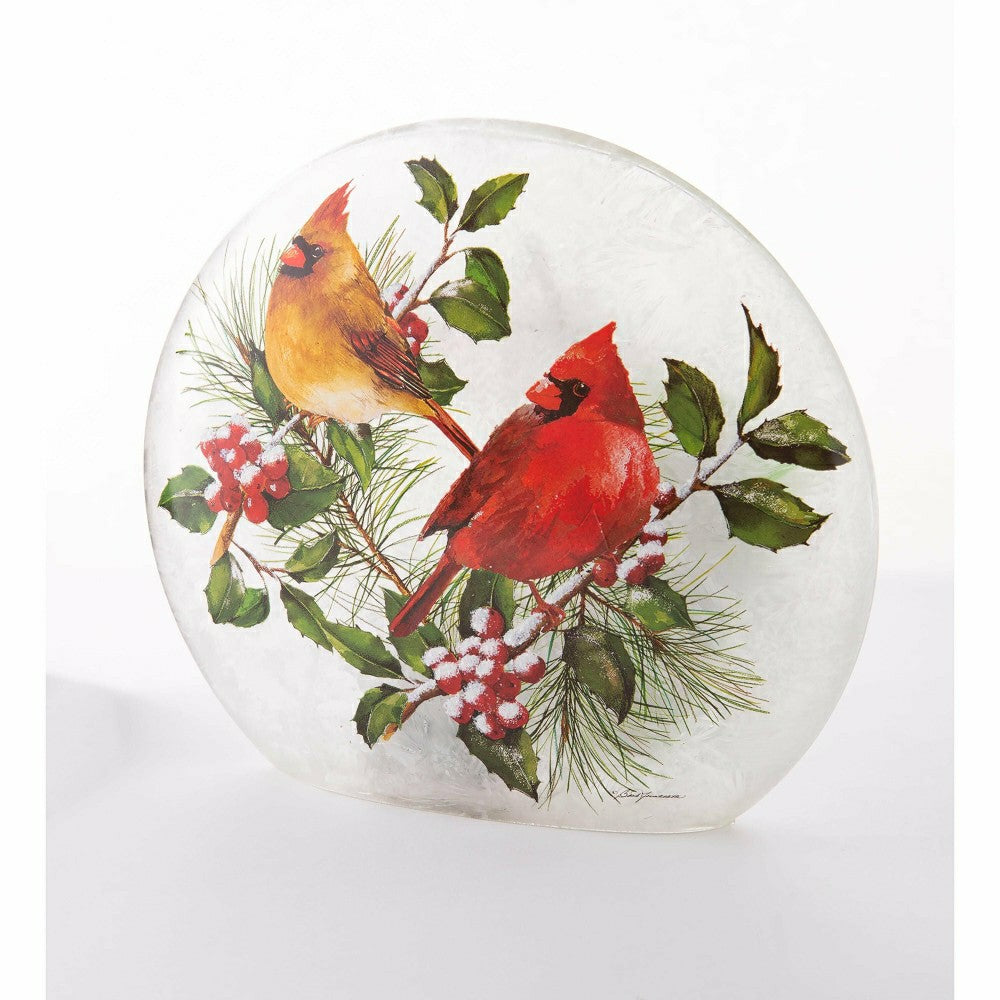 Plow & Hearth Winter Cardinals Frosted Glass Accent Light