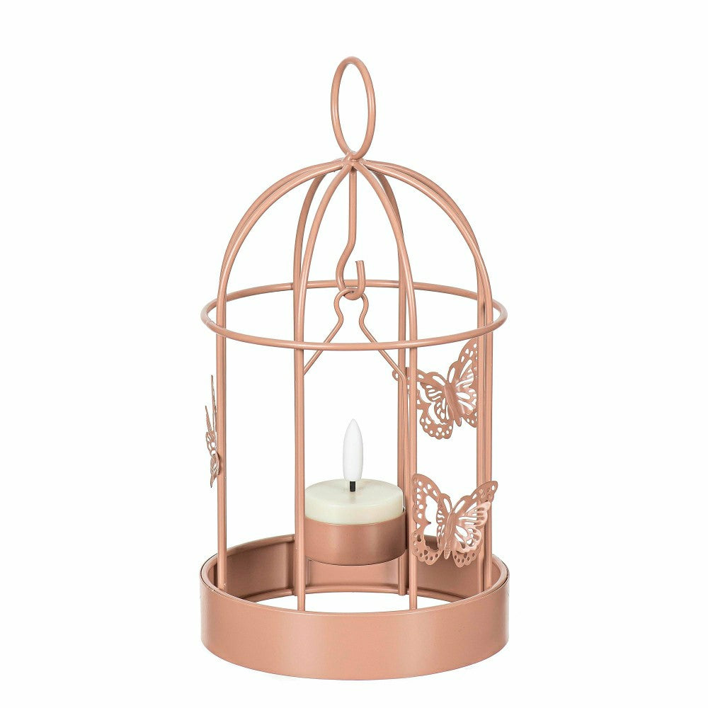 Plow & Hearth Bird Cage LED Candle Lantern, Pink