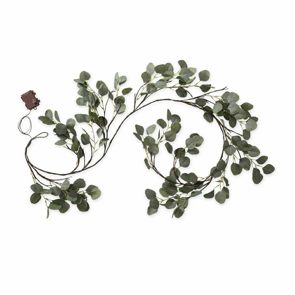 Plow & Hearth Indoor/Outdoor Battery-Operated Lighted Eucalyptus Garland