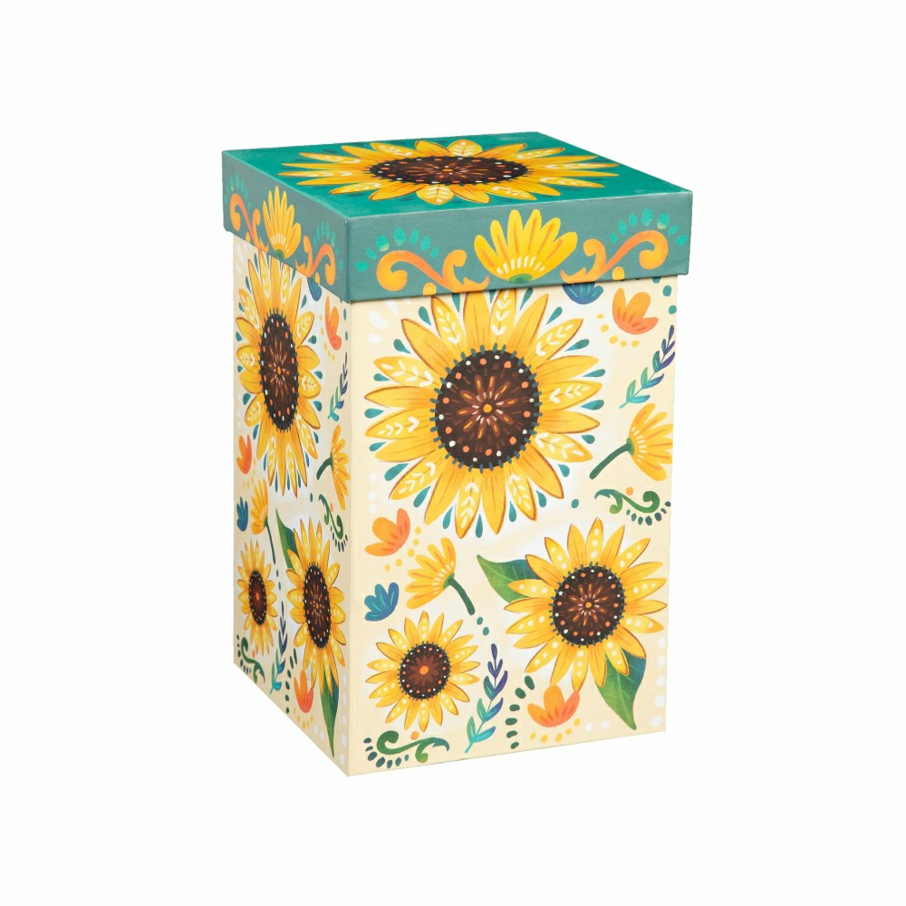 Plow & Hearth Folk Sunflower Ceramic Perfect Cup, 17oz, Gift Box