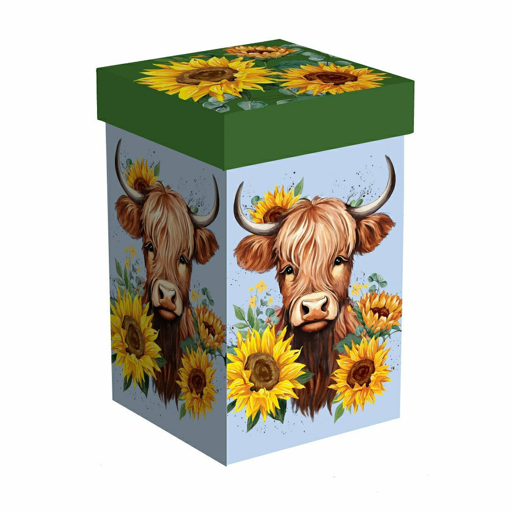 Plow & Hearth Harvest Blossom Highland Cow and Sunflowers Ceramic Perfect Cup, 17oz,