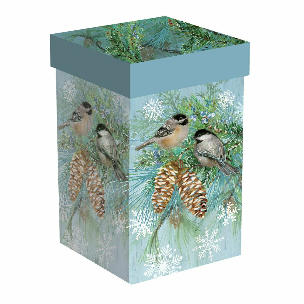 Plow & Hearth Snowbirds Travel Cup Ceramic Perfect Cup, Winter Frost Chickadees, 17o