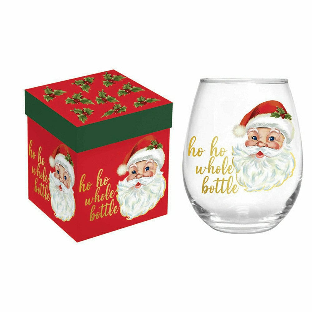 Plow & Hearth Christmas Vacation Wine Glass Stemless Glass, Ho Ho Whole Bottle, 17oz