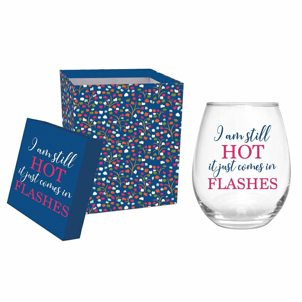 Plow & Hearth Just for Laughs Wine Glass Stemless Glass, I Am Still Hot, 17oz, Gift