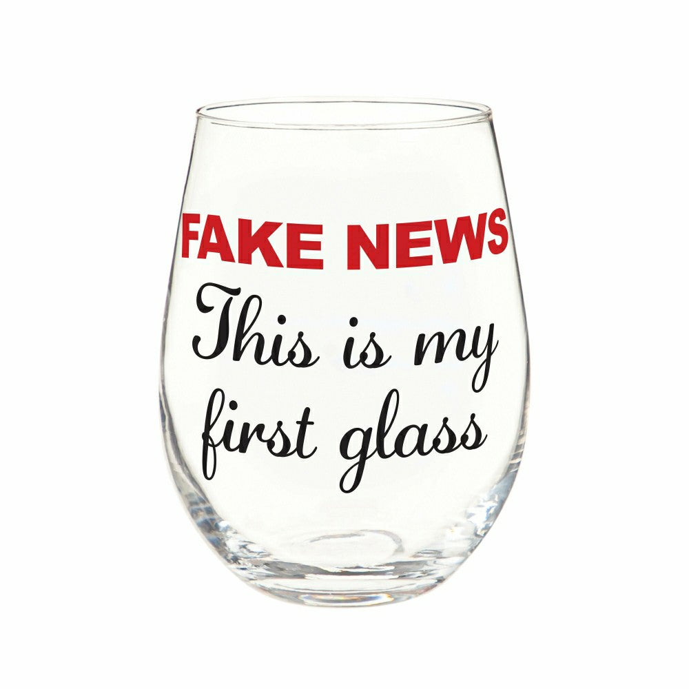 Plow & Hearth Just for Laughs Drinkware Gift Set Ceramic Cup and Wine Glass, "Fake N