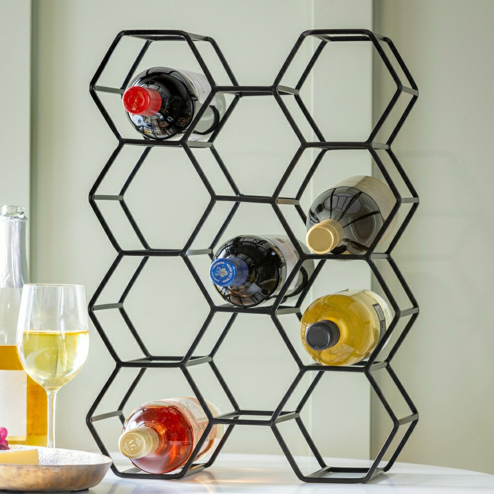 Plow & Hearth Black Honeycomb Metal Wine Bottle Holder