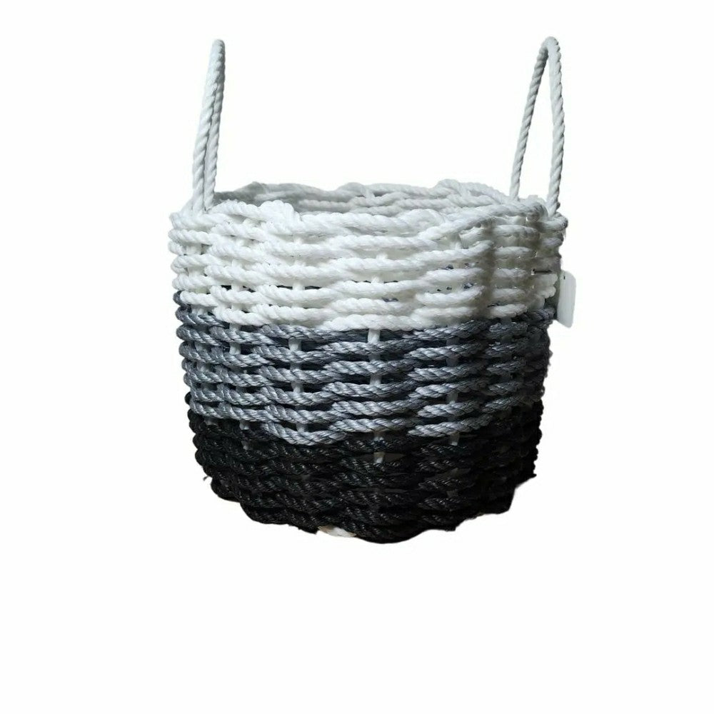 Plow & Hearth Lobster Rope Storage Basket, Black Gray White Ombre