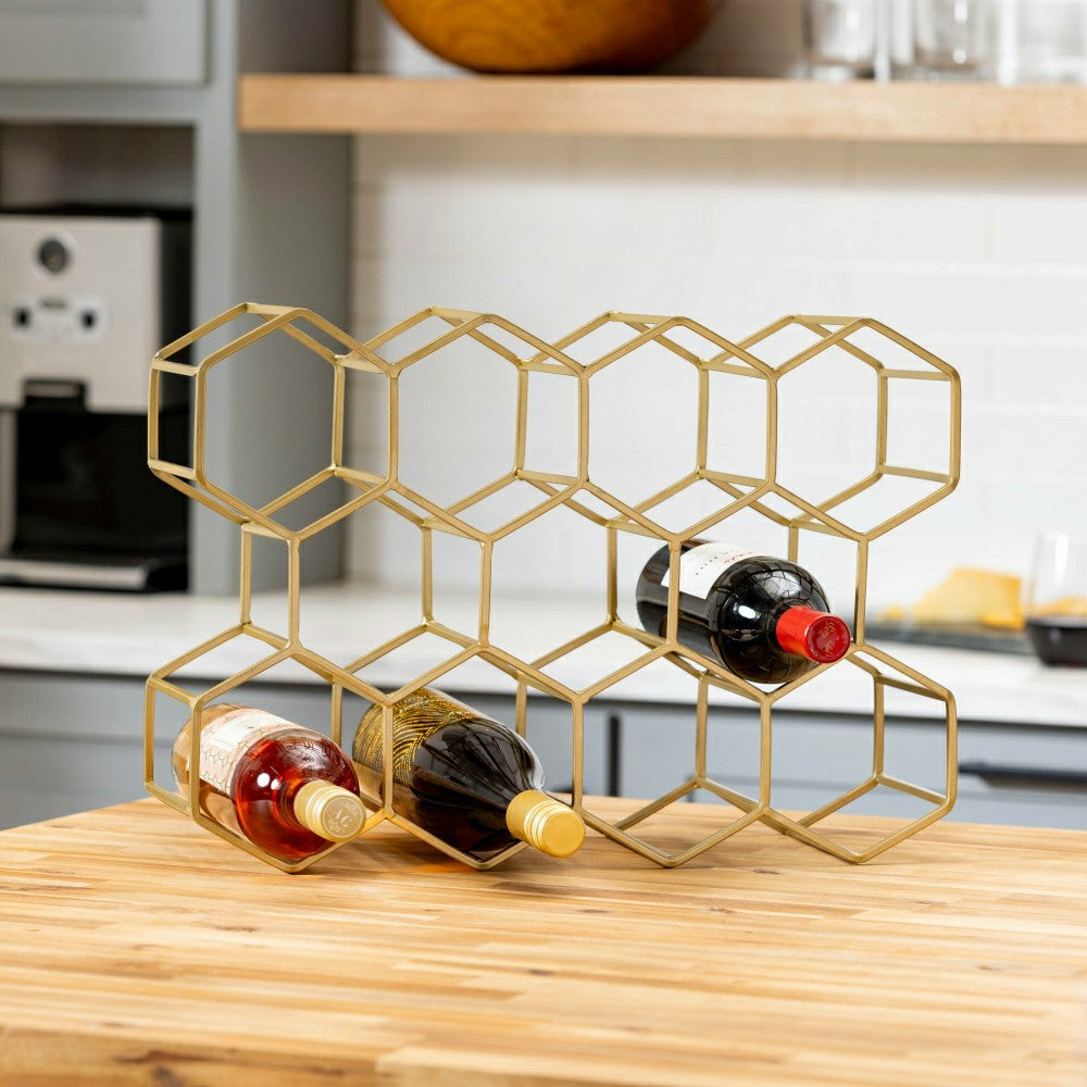 Plow & Hearth Gold Honeycomb Metal Wine Bottle Holder
