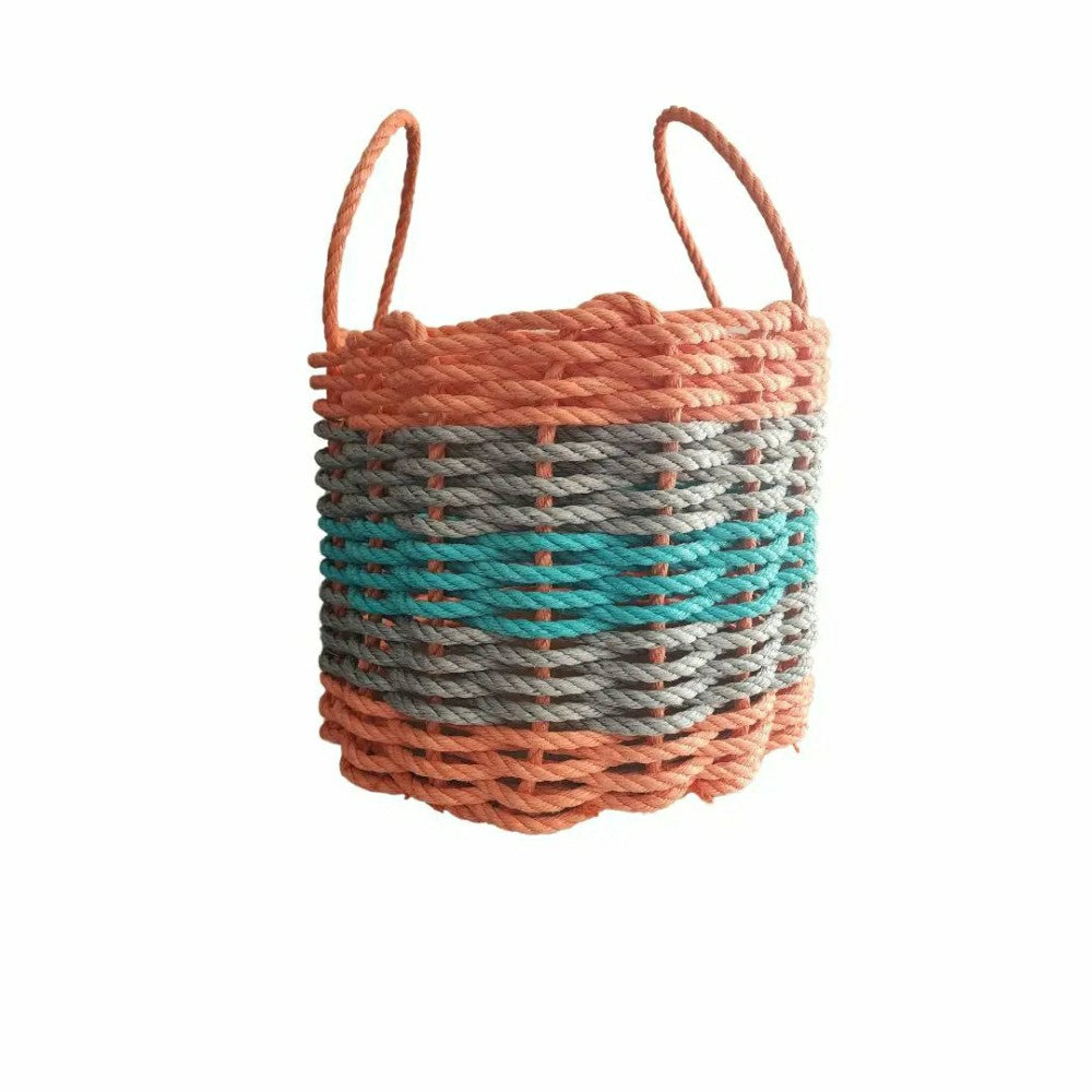 Plow & Hearth Five Stripe Rope Storage Basket Orange, Gray and Teal
