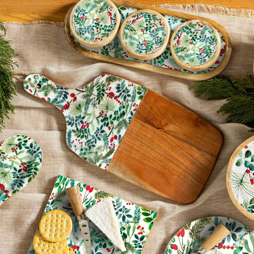 Plow & Hearth VivaStyle Playful Poinsettia Cutting Board, Rectangular Wood Cutting B