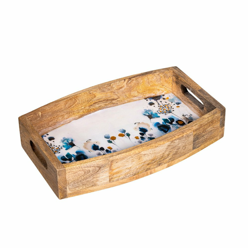 Plow & Hearth VivaStyle Gilded Meadow Serveware, Wood Serving Tray with Handles,15"L