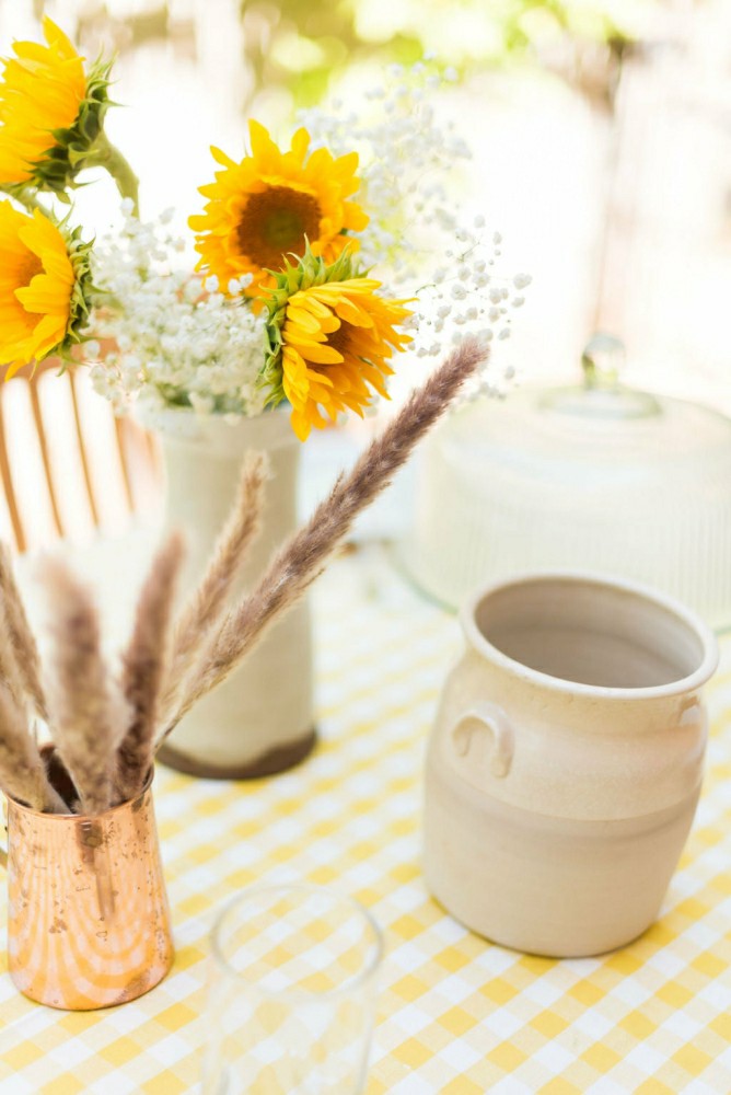 Plow & Hearth Yellow Ruffled Gingham Tablecloth