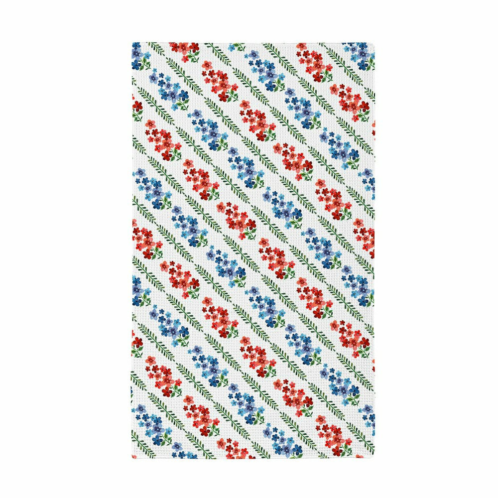 Plow & Hearth Red, White, & Bloom Kitchen Towel Quick Dry Waffle Weave Double-Sided,