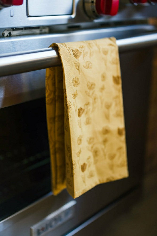 Plow & Hearth Yellow Poppy Embroidered Dish Towel
