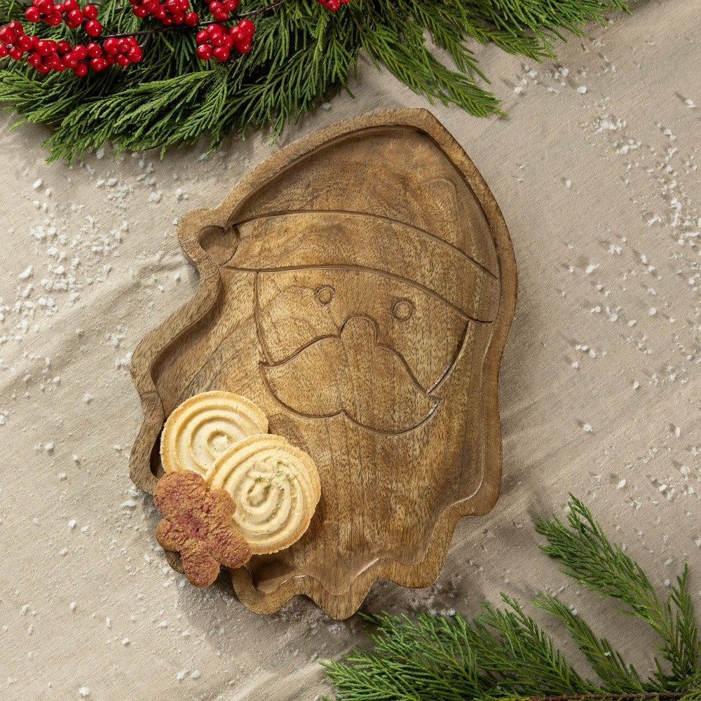 Plow & Hearth 12" Wood Santa Server