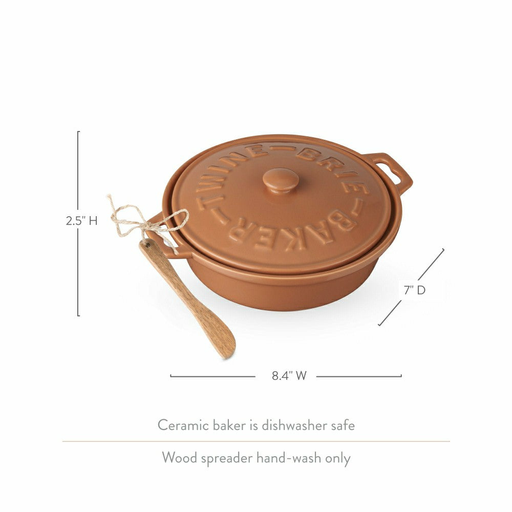 Plow & Hearth Terra Cotta Brie Baker with Wood Spreader