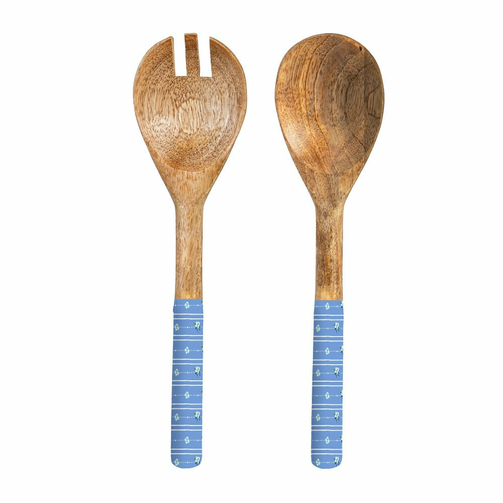 Plow & Hearth VivaStyle Serving Utensils, Wood Salad Server, Hydrangea, Set of 2