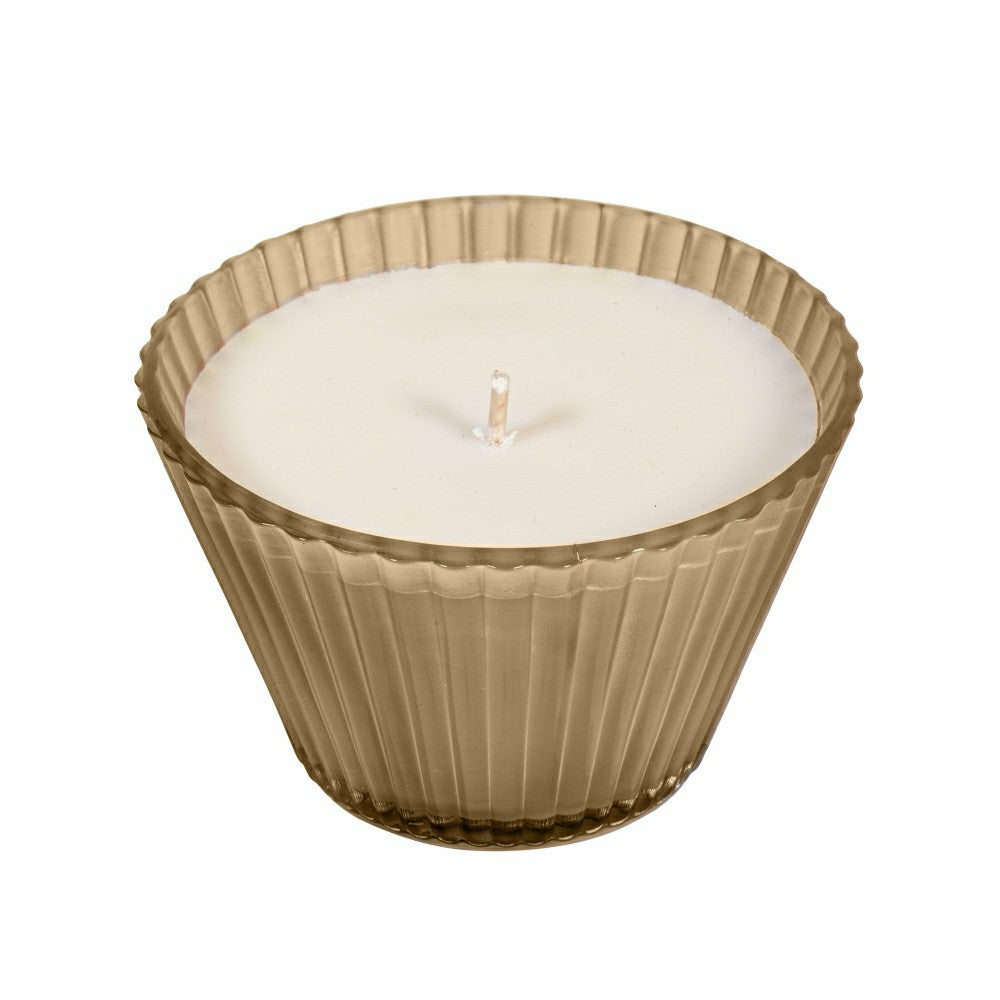 Plow & Hearth Ribbed Cupcake Glass Candle, Cocoa