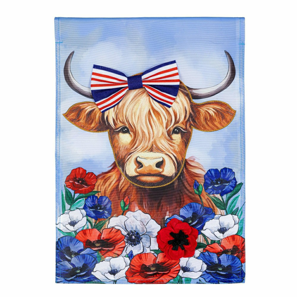 Plow & Hearth Patriotic Highland Cow Applique Garden Flag
