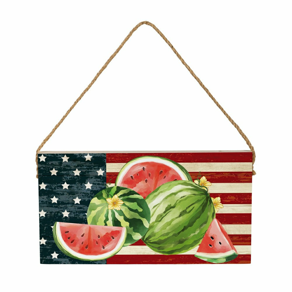 Plow & Hearth American Classic Garden Decor, Hanging Sign, Watermelon, 11" L x 6" H