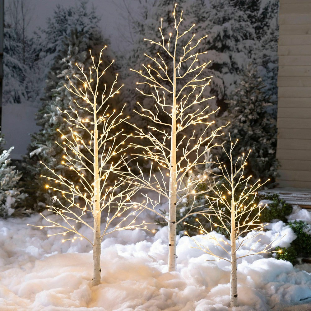 Plow & Hearth Large 7'H Indoor/Outdoor Birch Tree with 280 Warm White and Multicolor