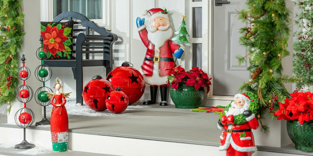 Plow & Hearth Howdy Holidays Garden Statue, Metal Statue, Nested Ornament, 21"H, Set