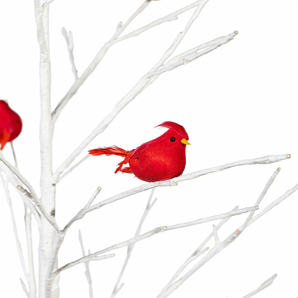Plow & Hearth Snowbirds Tree Cardinal Birch with Cardinals Indoor/Outdoor LED Tree,