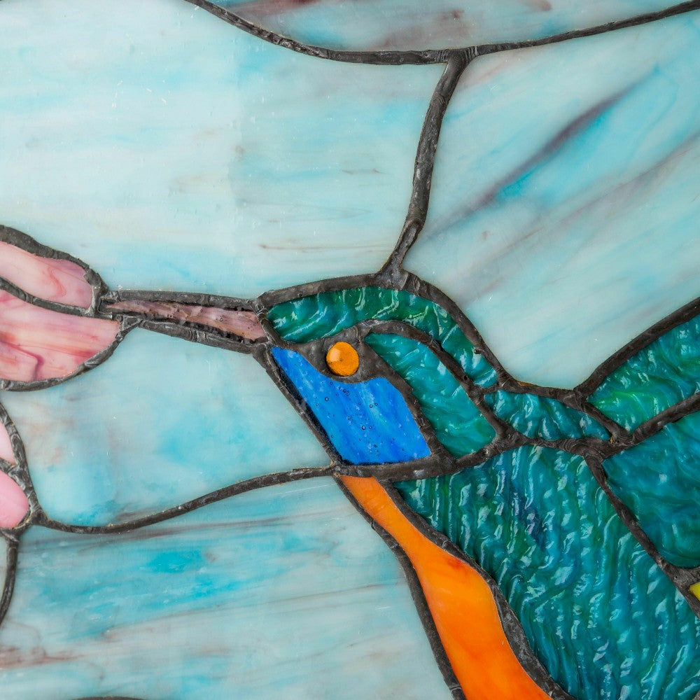 Plow & Hearth Stained Glass Hummingbird Art Panel with Metal Frame and Chain