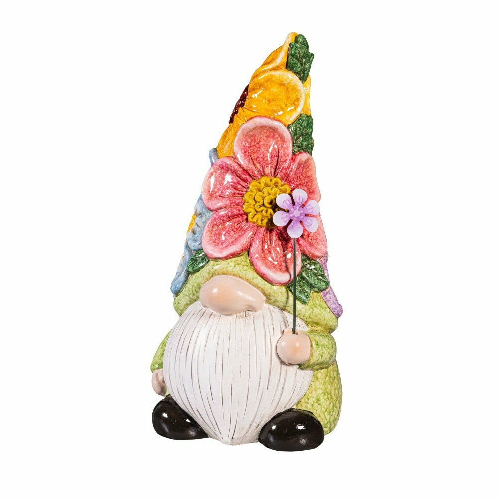 Plow & Hearth Ceramic Floral Gnome Statue