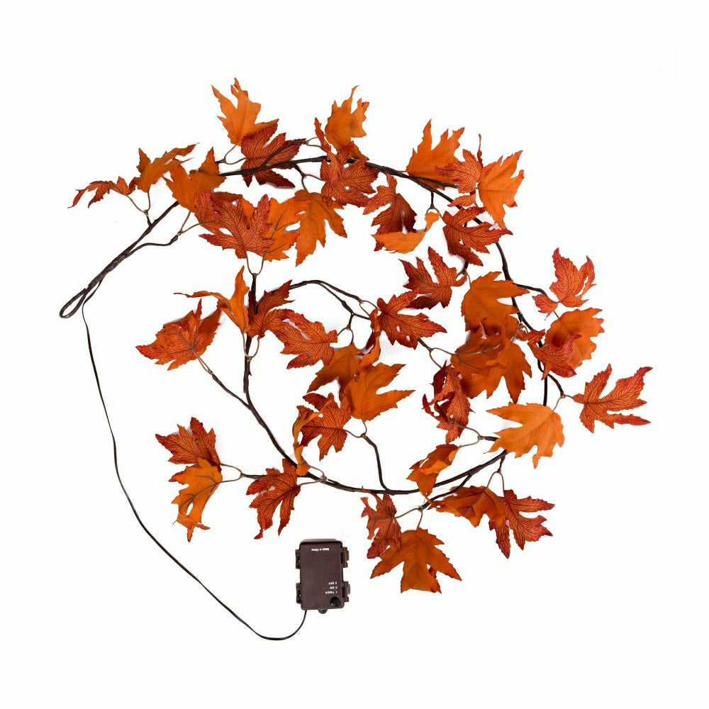 Plow & Hearth Indoor/Outdoor Lighted Maple Leaf Garland with 24 Lights