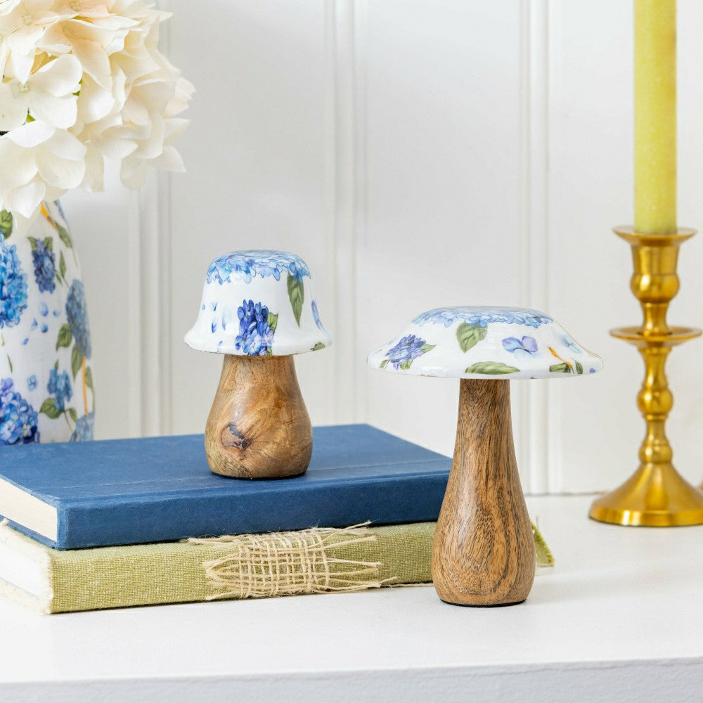Plow & Hearth VivaStyle Table Decor, Wood Decor, Hydrangea Mushroom, Set of 2