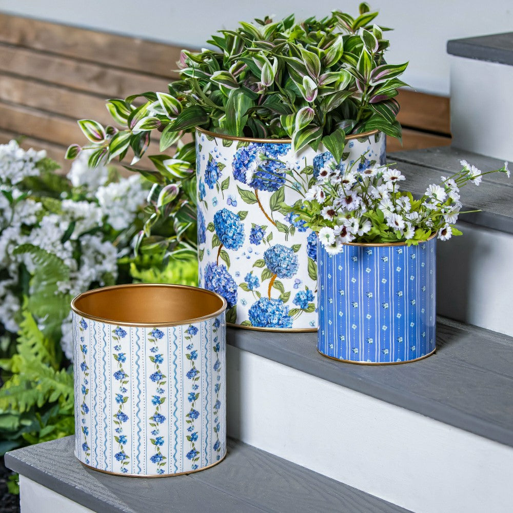 Plow & Hearth VivaStyle Planter, Metal Printed Planters, Hydrangea, Set of 3