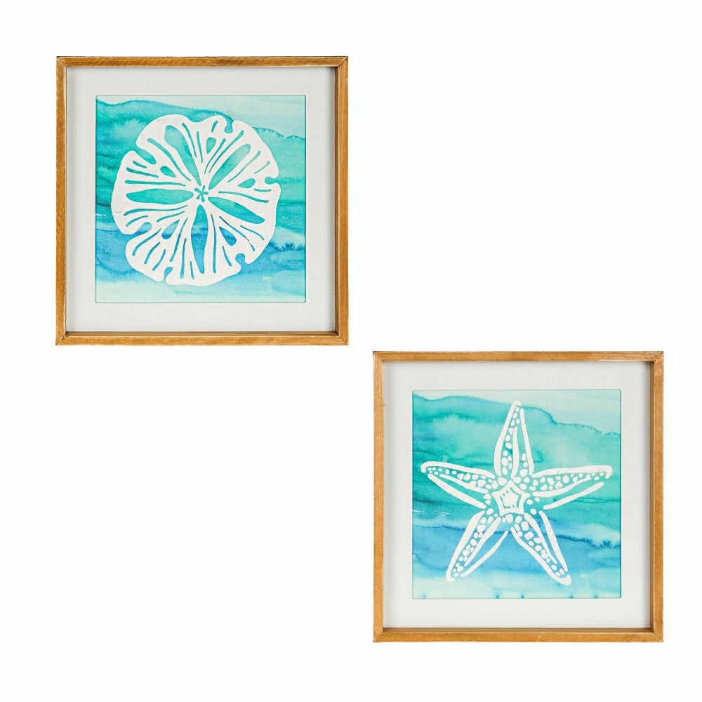 Plow & Hearth Sand Dollar and Starfish Framed Wall Art, Set of 2