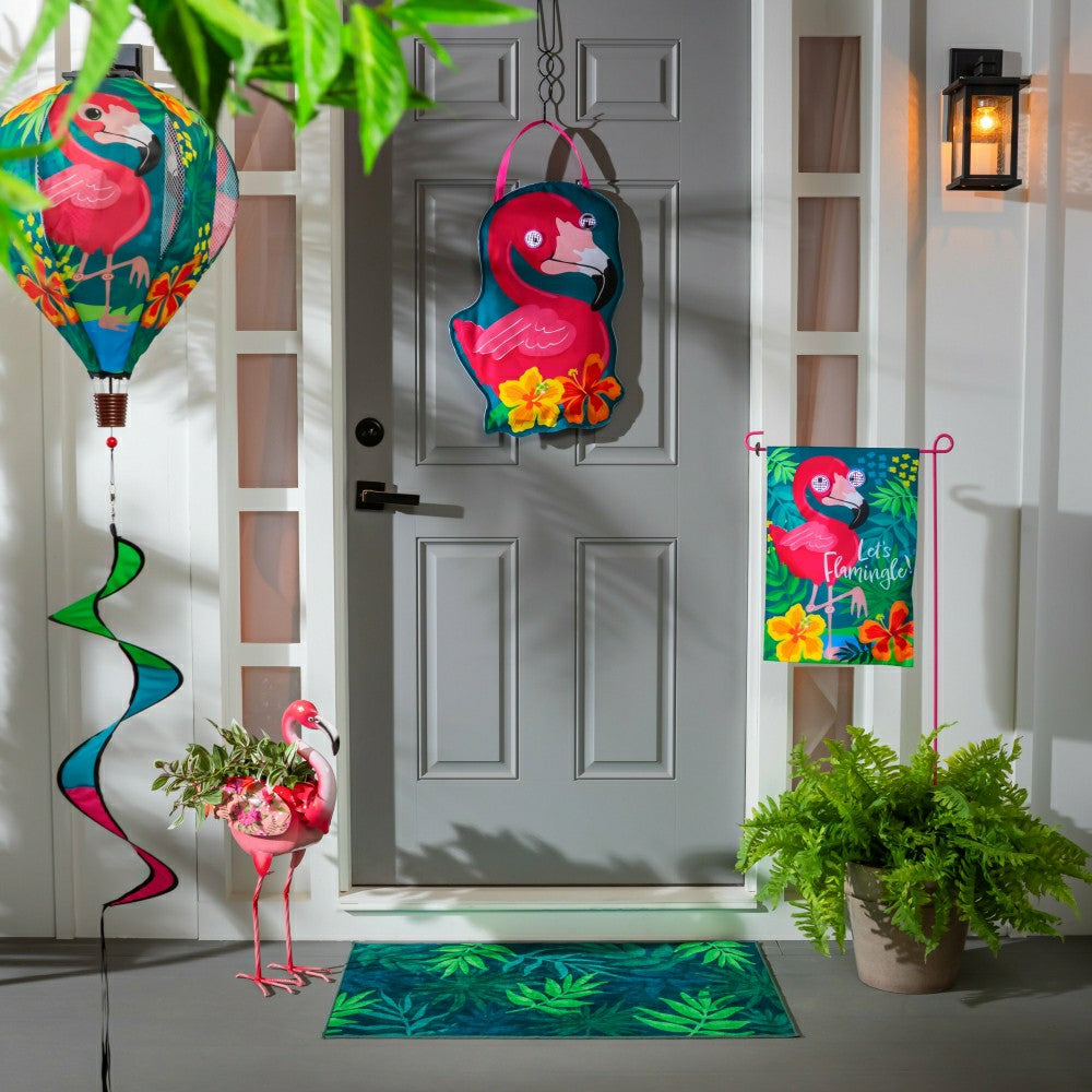 Plow & Hearth Palm Beach Planter, Metal Floral Flamingo