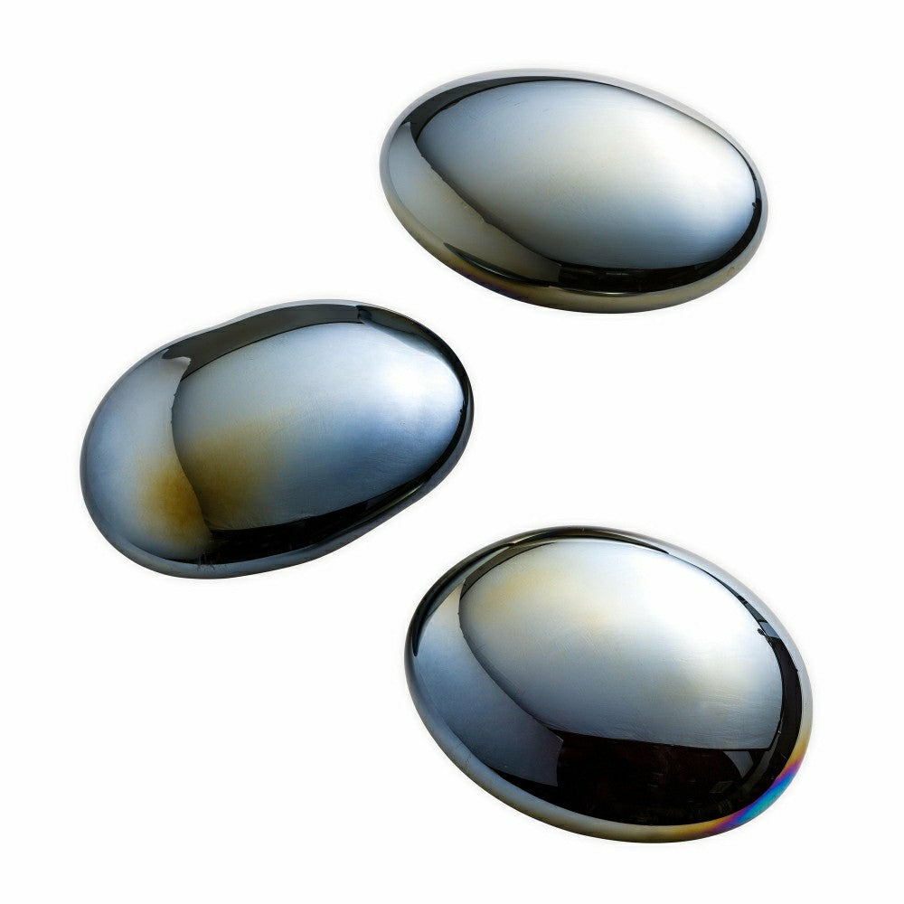 Plow & Hearth Organic Shaped Iridescent Glass Stones, Set of 3, Gray